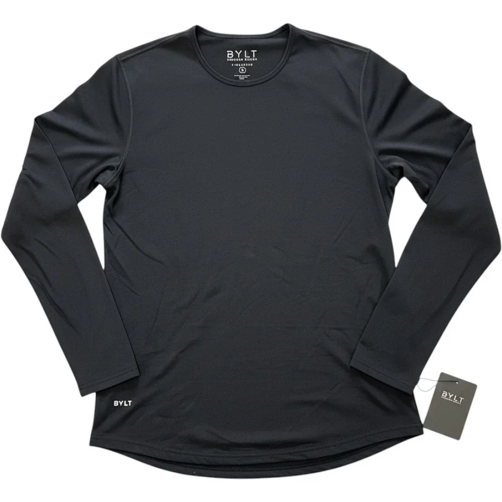 BYLT Premium Basics Signature Drop-Cut Long Sleeve Shirt Navy Blue Mens Small